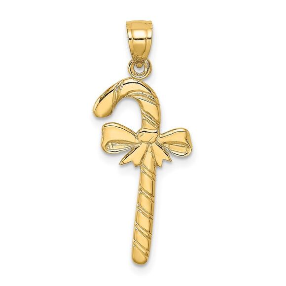 10k Yellow Gold Solid Polished Candy Cane Pendant